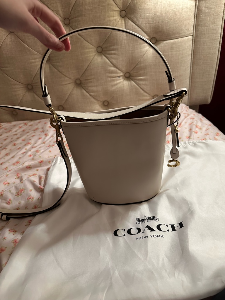 Nwot Authentic Coach Dakota 16 Bucket Bag With Strap & Top Handle Chalk/Brass